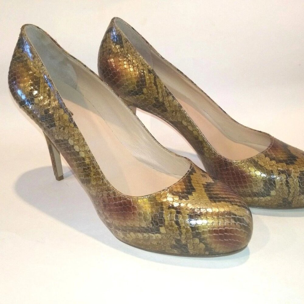 LONGCHAMP NEW Pumps Heels Hidden Platform Python ALL- Leather Womens 40/9 Italy - Picture 10 of 12